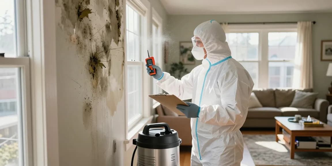 Mold Remediation North Vancouver technician inspecting walls for mold during a professional cleanup.
