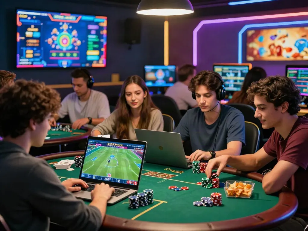 Engaged players enjoying casino games online at https://du88az.net/ with vibrant graphics and a lively atmosphere.