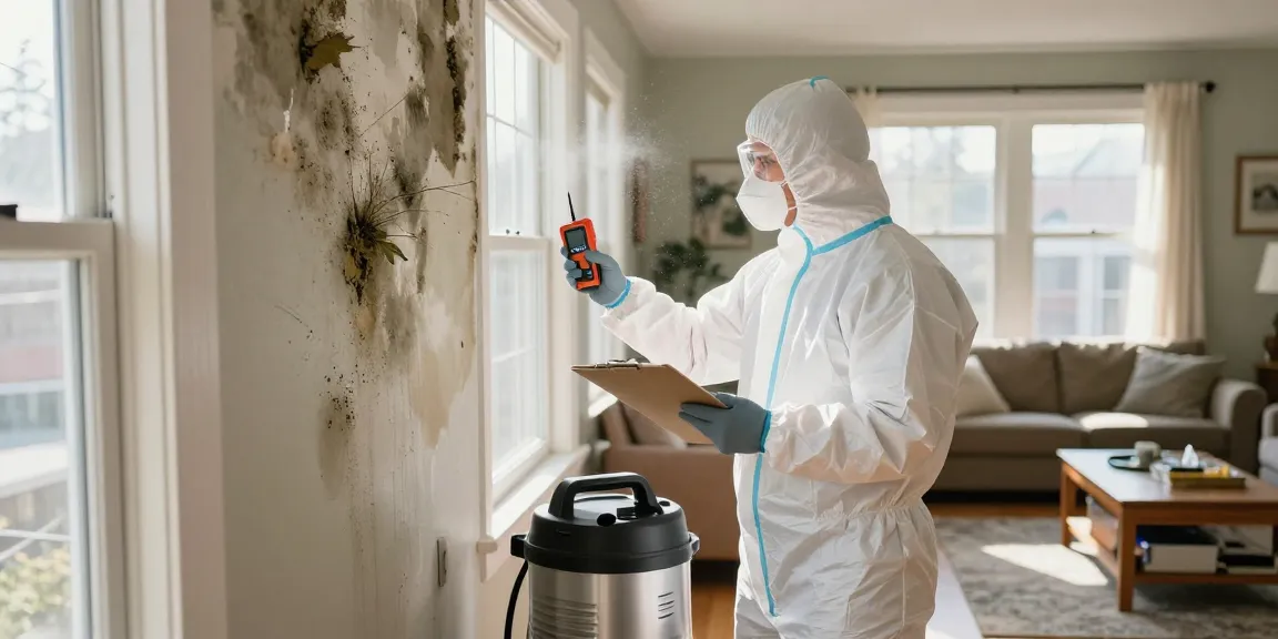 Mold Remediation North Vancouver technician inspecting walls for mold during a professional cleanup.
