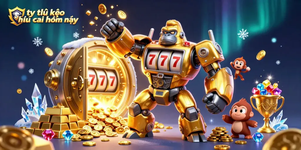 Win with tỷ lệ kèo nhà cái hôm nay in this vivid casino-themed 3D illustration
